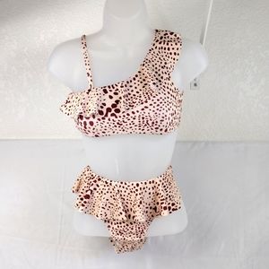 Girls cute leopard print two piece bathing suit age 9-10 years